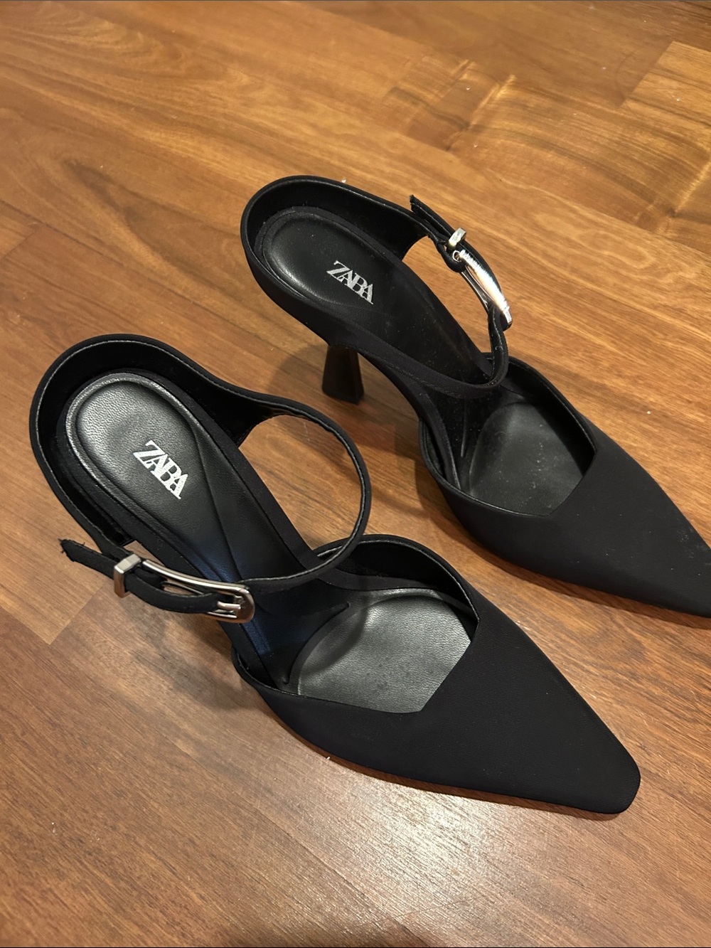 ZARA Black Pointed Slingback Mid-Heel Pumps